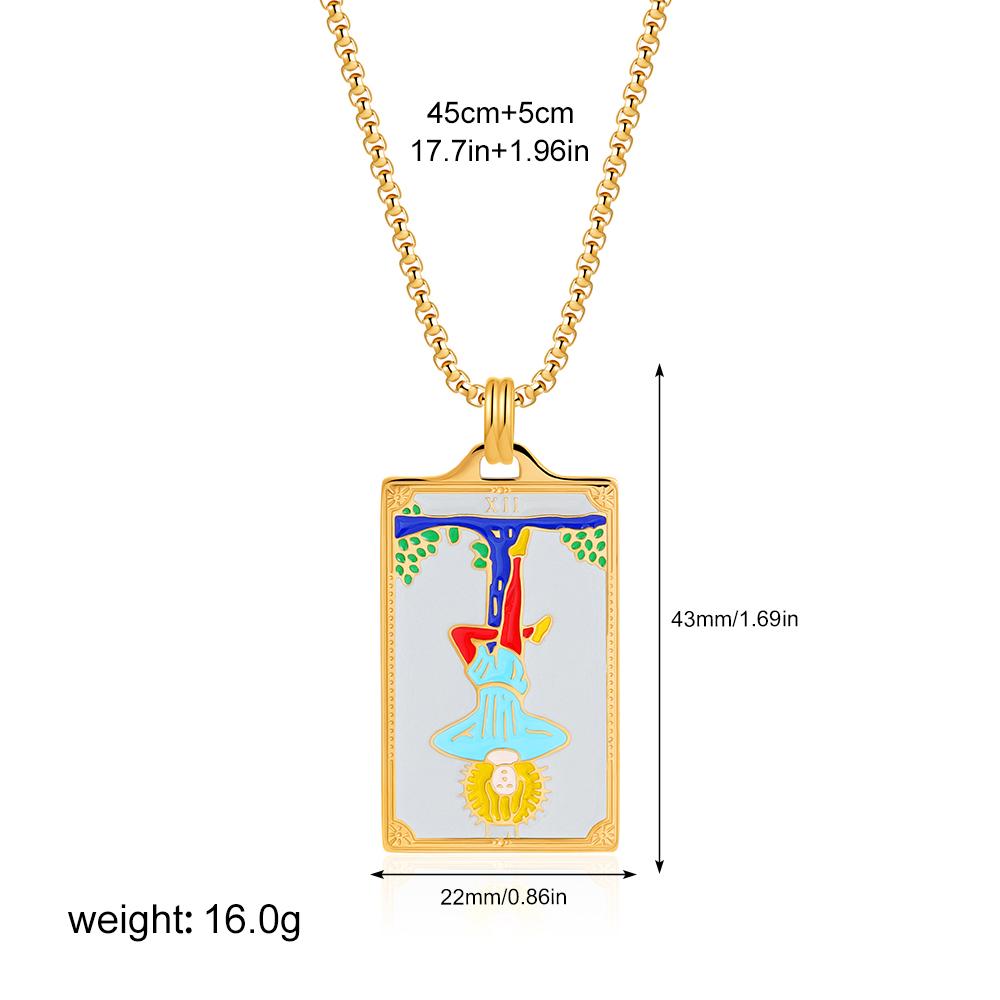 New Design Colorful Enamel Tarot Cards Pendant Necklaces 18K Gold Plated Sun Star Moon Box Chain Choker Jewelry for Women