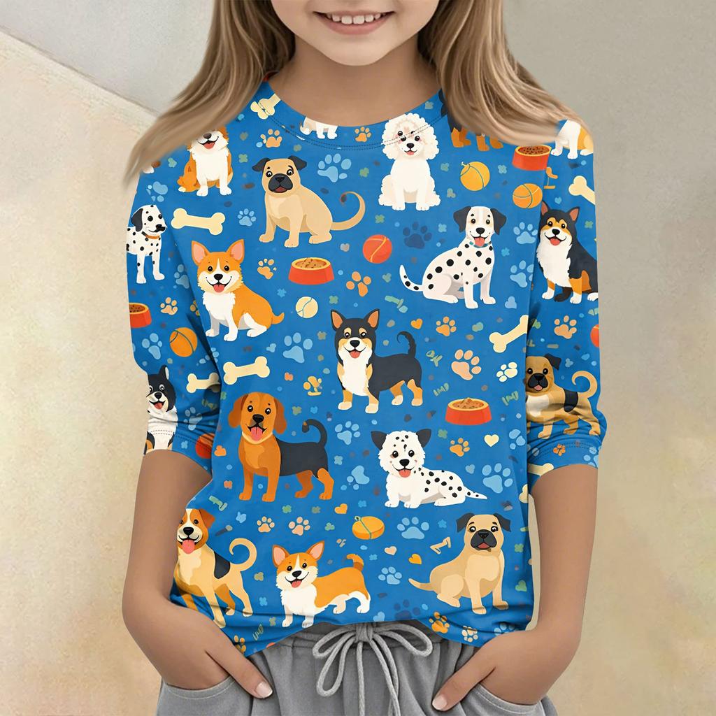 Children's Printed Round Neck Seven Quarter Sleeve Casual T-shirt