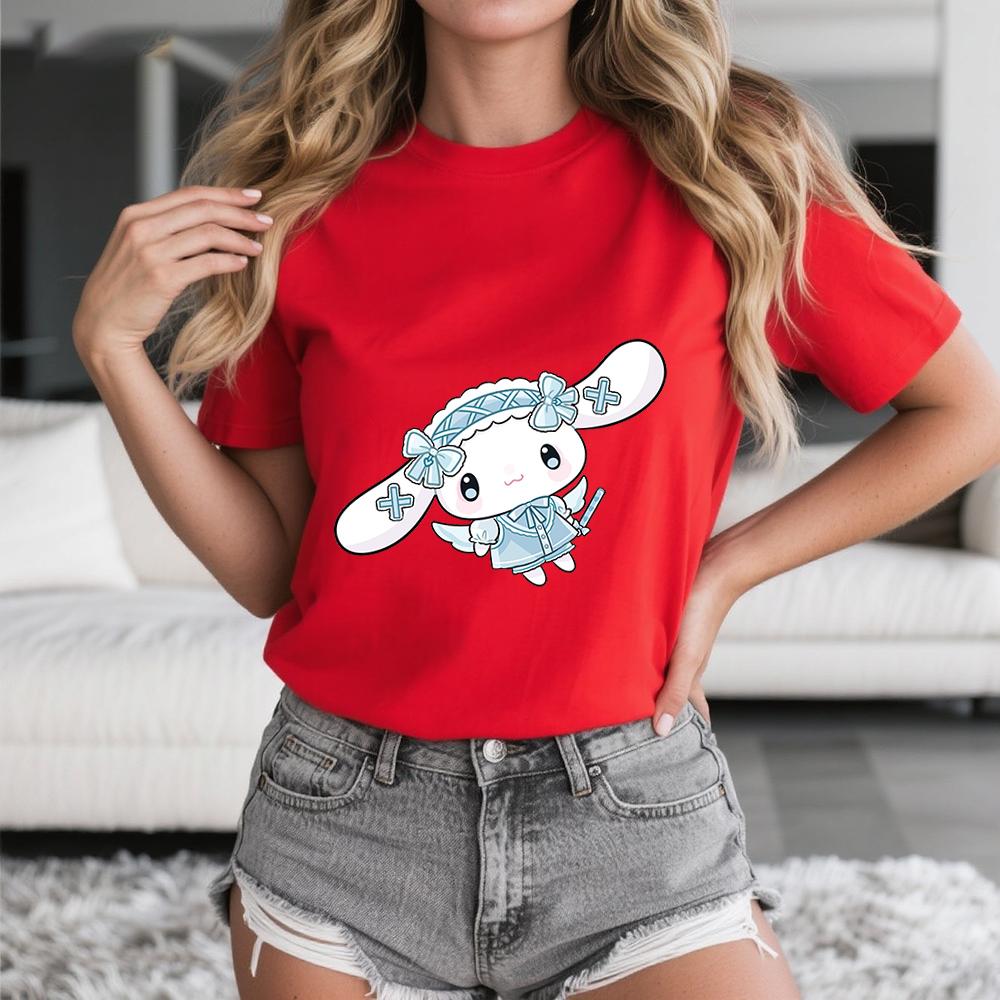 

2026 Summer Cinnamoroll Nurse Angel Print Cotton T Shirt for Women Soft Casual Daily Wear Comfortable S