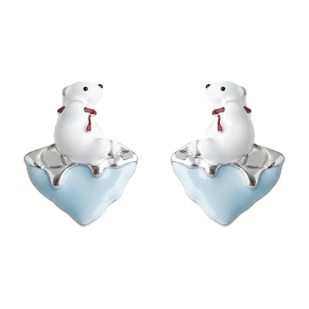 

Childishness Melting Icebergs Earrings Enamel Greenism Ear Studs Polar Bear Stud Earrings Hipster Polar Bear