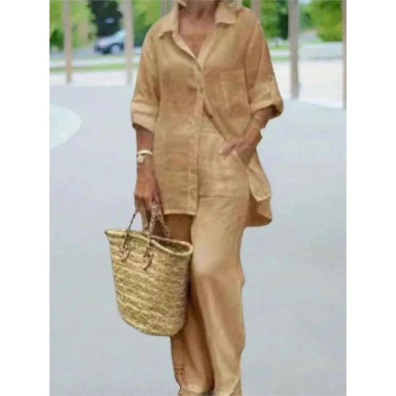 

Ретро однотонный лацкан свободный костюм женский ретро однотонный воротник поло свободный наряд Khaki XXXL