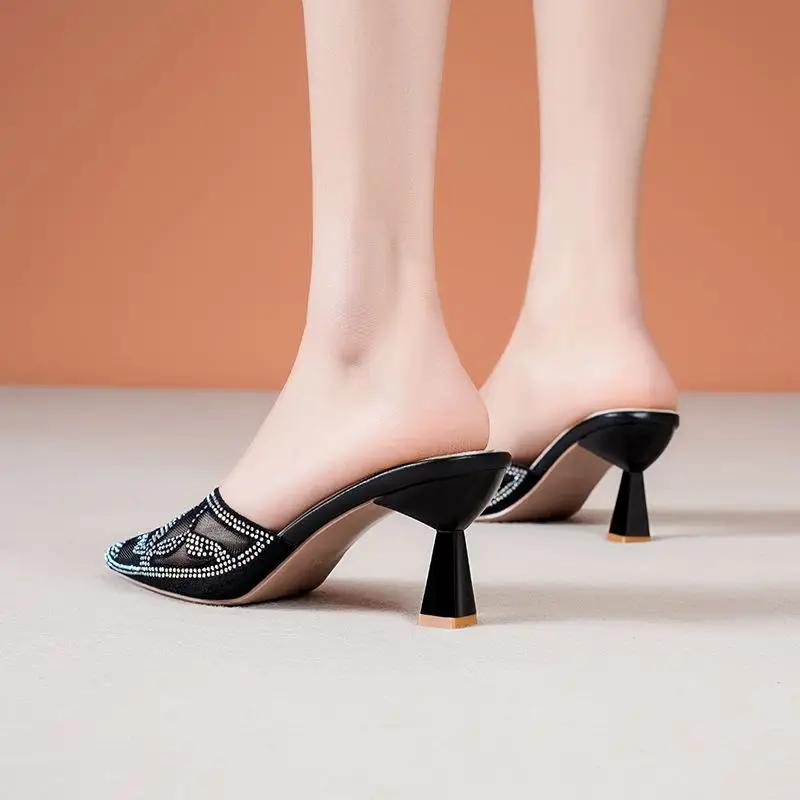 Fashion Mesh Slides With Heel Woman Slippers Waterproof H Sandal Summer Footwear 2025 Luxury On Offer Sandals Pvc Trend Shoes for Women