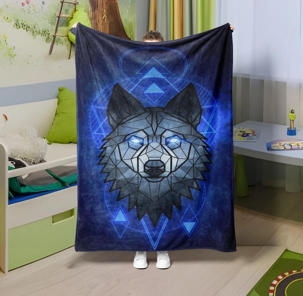 1PC Throw Cute Dinosaur Animals Theme Flannel Blanket Soft Thin Blankets Wolfs Art for Sofa Bed Car Camp Wild Animals Theme Gift