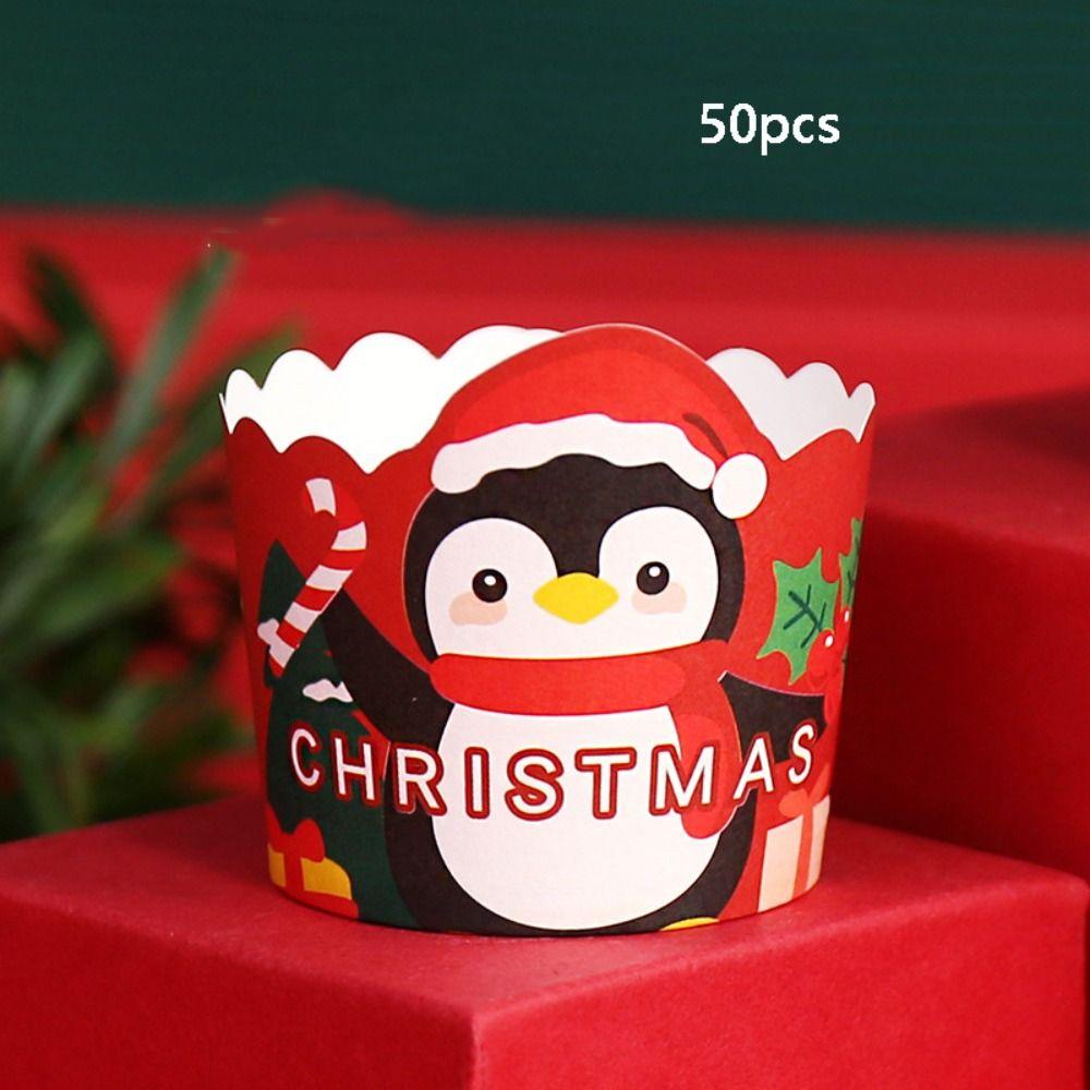 

50 шт. Бумажные рождественские обертки для кексов Санта-Клаус Лось Снеговик Пингвин Подкладки для маффинов и кексов Вечеринка Penguin