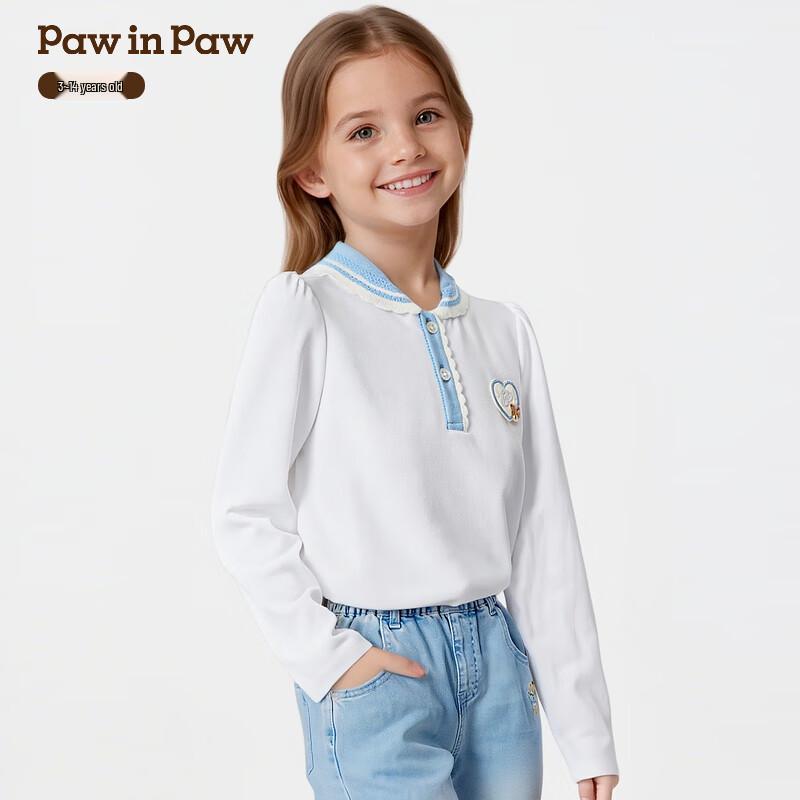 PawinPaw Girls' Cartoon Bear Long-Sleeve Polo T-Shirt