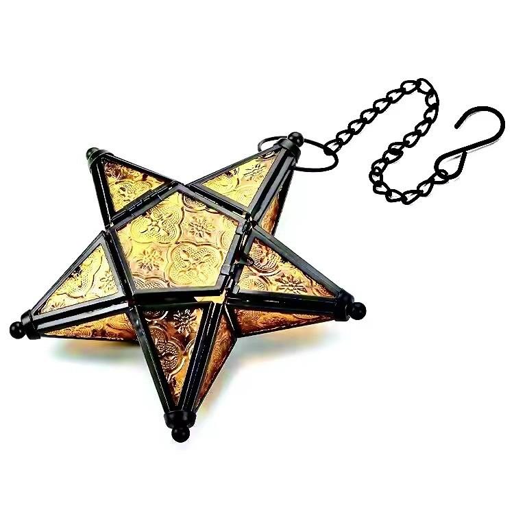 Pointed Christmas Five Star Glass Candles House Ornament Candleholder Decoration