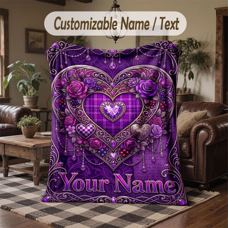 Love Hearts Theme Throw Blanket Custom Name Text Personalized Blanket Soft Cozy Blanket for Home Sofa Bed