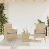 VidaXL Bistro Set with Cushions 3 Pcs Beige Rattan and Glass, Garden Bistro Set, Balcony Set, 3278743