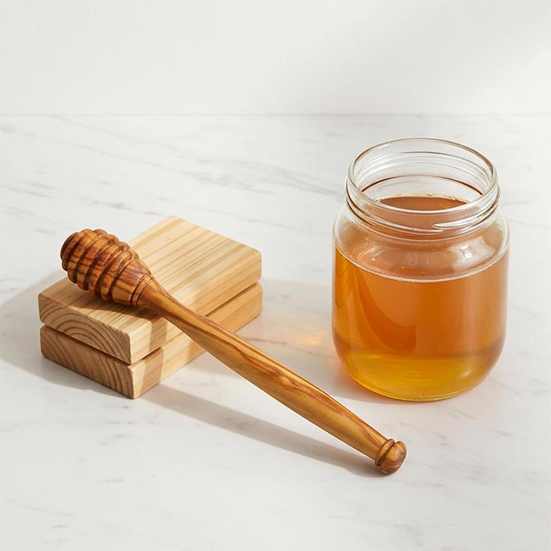 Natural Olive Wood Honey Dippers Wooden Honey Stirring Wand Multipurpose Honey Jam Syrup Scoop for Home Kitchen Breakfast Table