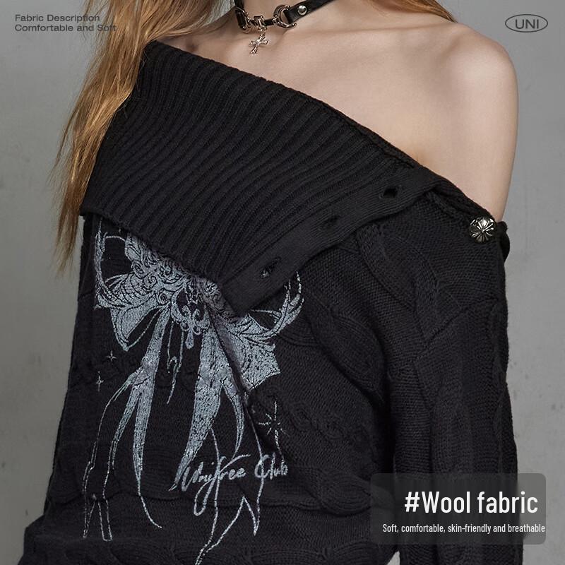 unifree Sweet Cool Bow Print Knit Sweater