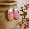 925 Sterling Silver Earrings Oval Coral Resin Pair