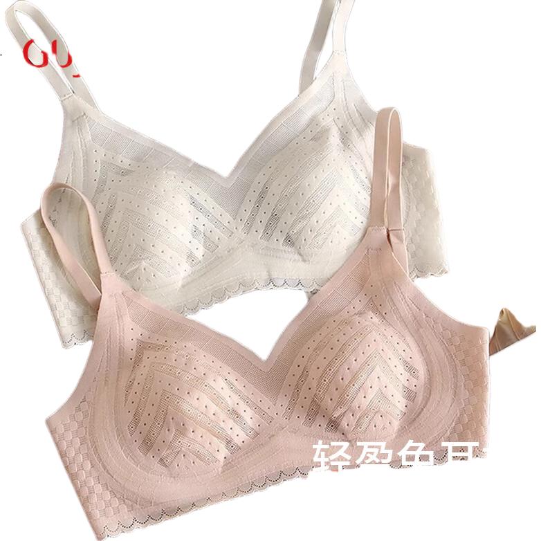 GUJIN Summer Ultra-Thin Bra with Fixed Cups, Women's Wireless Bra, Rabbit Ear Sleep Bra, Makes Large Breasts Appear Smaller
