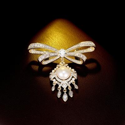 Dámská brož s třásněmi, imitací perel, zirkonovým mašlí, elegantní, lehký luxusní design, módní, všestranná, niche design