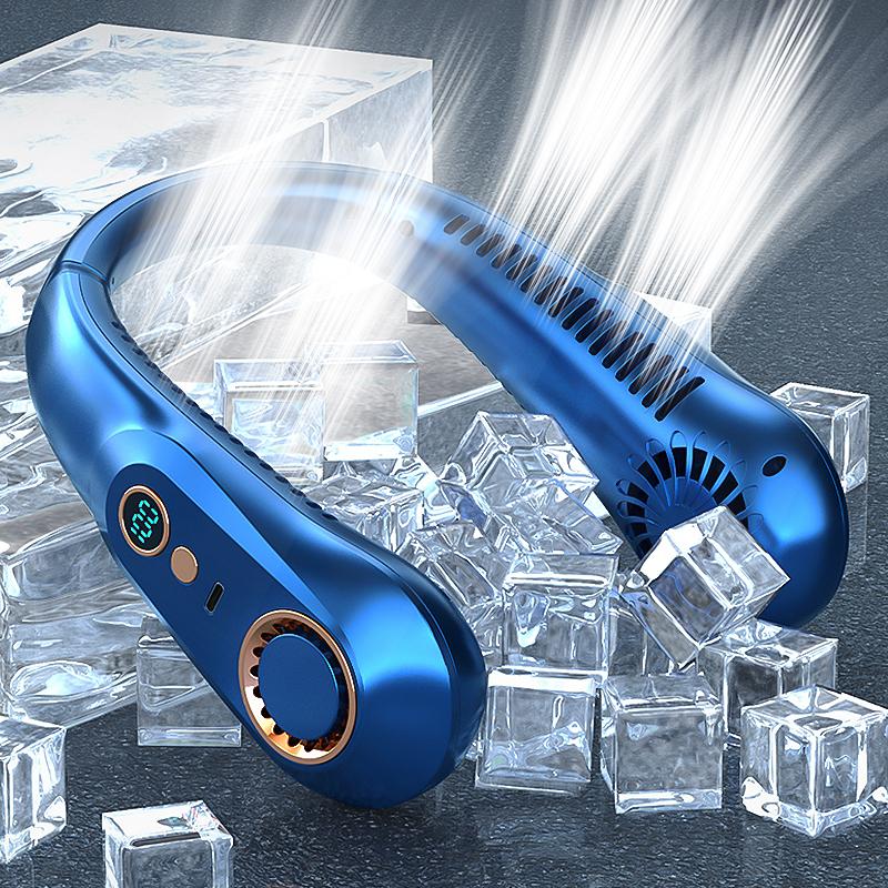 New 3000mA Portable Mini Hanging Neck Fan Bladeless Neckband Fan Digital Display Power Air Cooler USB Rechargeable Electric Fans