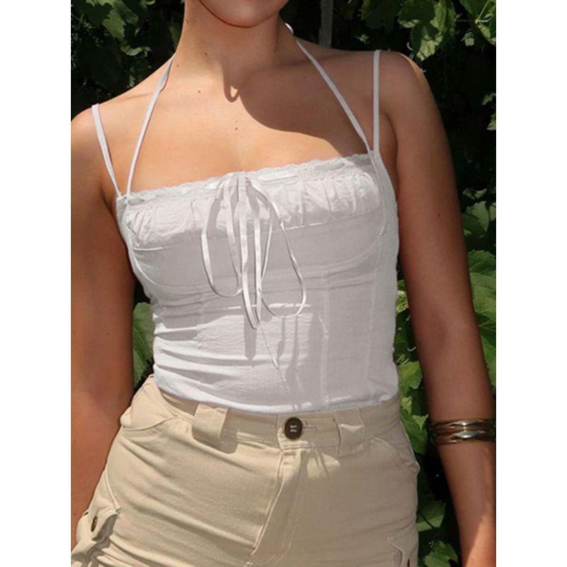2024 Pure Desire Elegant Lace Patchwork Sexy Suspenders Elegance Waist-Controlled Lace-up Tops