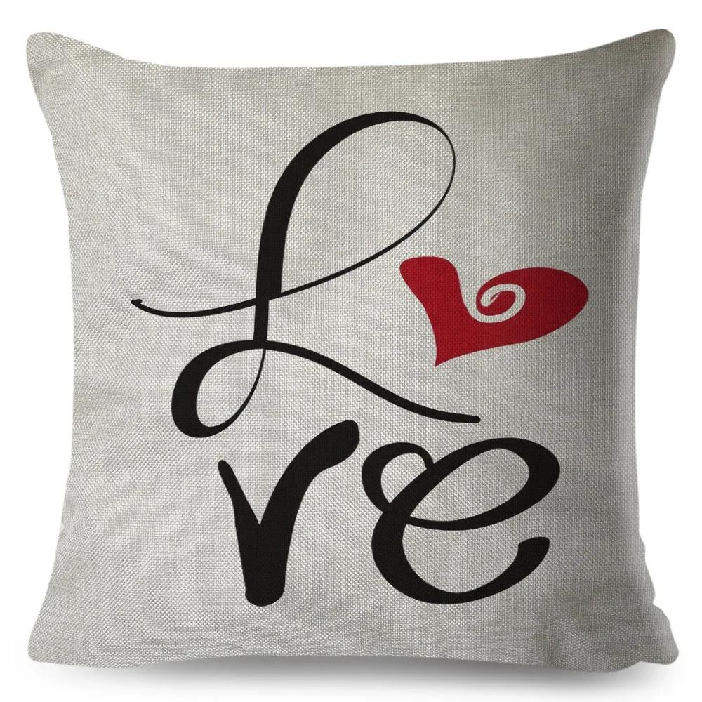 Nordic Style Love Heart Letter Pillowcase Decor Flower Printed Pillow Case for Home Car Sofa Polyester Cushion Cover X