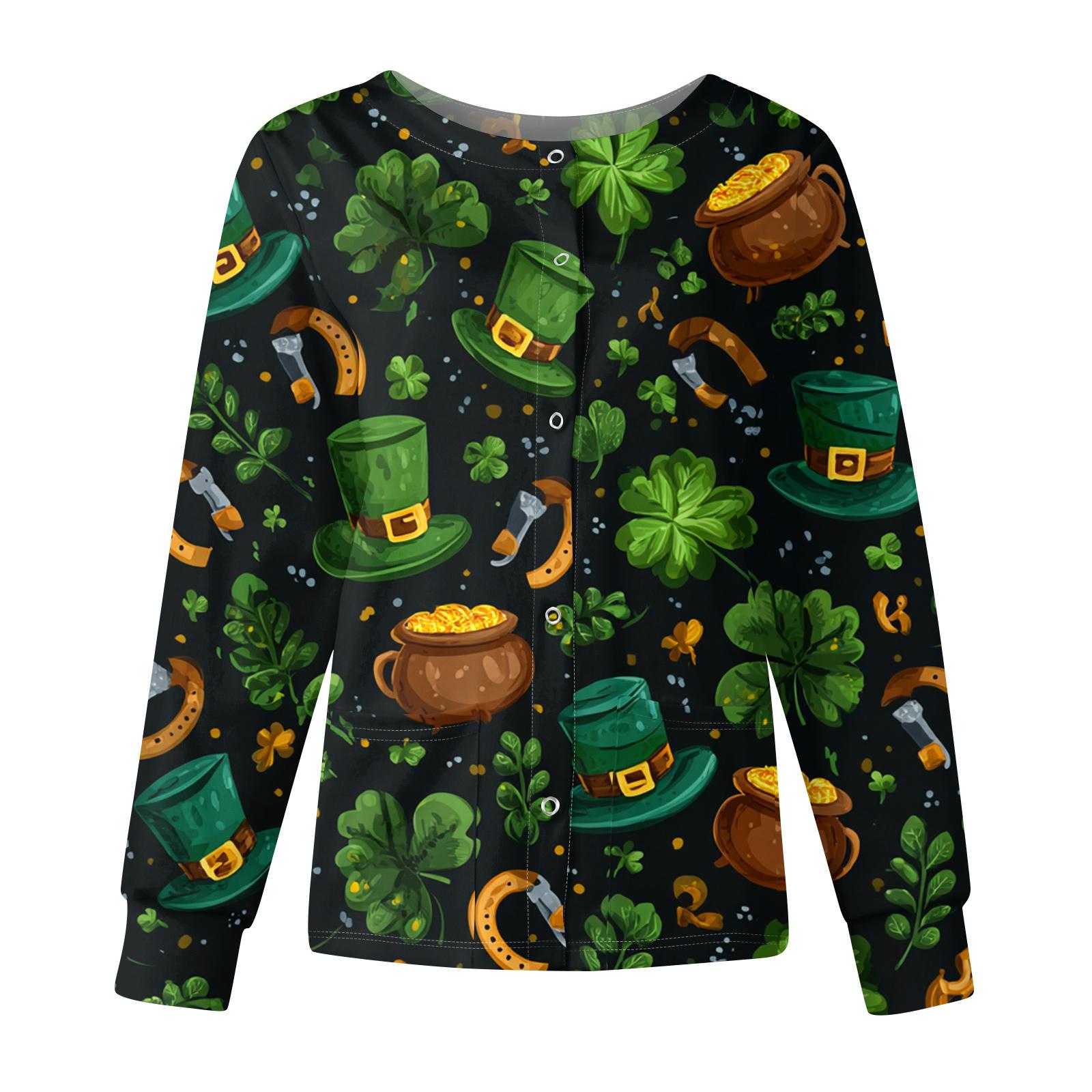

Женская повседневная модная блузка с длинным рукавом, воротником-стойкой и однобортной застежкой. Куртки-топы рабочей одежды с принтом ко Дню святого Патрика XXXXL