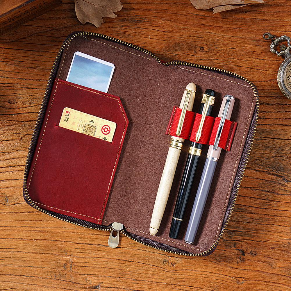 2026 First Layer Cowhide Three-pack Pencil Case Zipper Pen Storage Bag Plus Large Capacity Bill Stationery Case Pencil Case