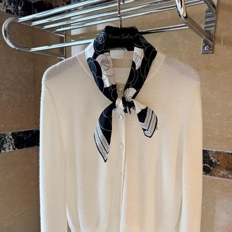 NINA SOLOR 66cm Lightweight Mulberry Silk Camellia Scarf