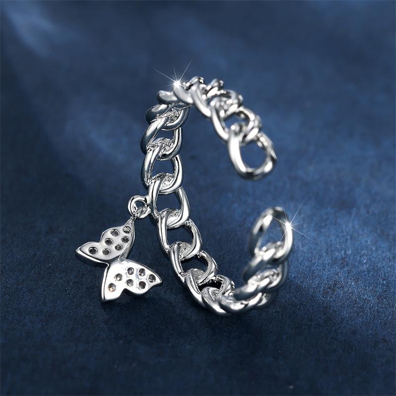 

Розкішне жіноче кільце з білим кристалом і милим метеликом, сріблясте весільне регульоване кільце, весільні обручки для жінок Resizable