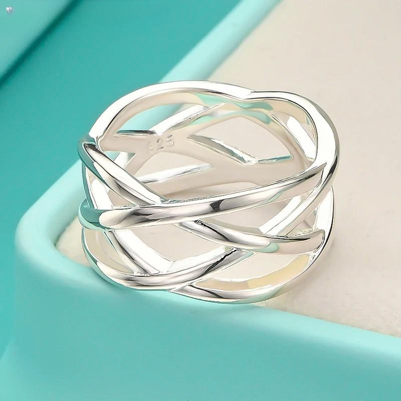 Heiße Mode Exquisiter 925er Sterlingsilber Netzförmiger Ring Klassische Modelle Raffinierter Luxus Silberschmuck R010