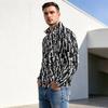 Men's Fall Winter Pattern Print Zip-Up Pullover Stand Collar Casual Wrinkle- Athletic Top