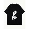 Loose Women's Short-Sleeve T-Shirt, Black/White Abstract Face & "Shh" Print
