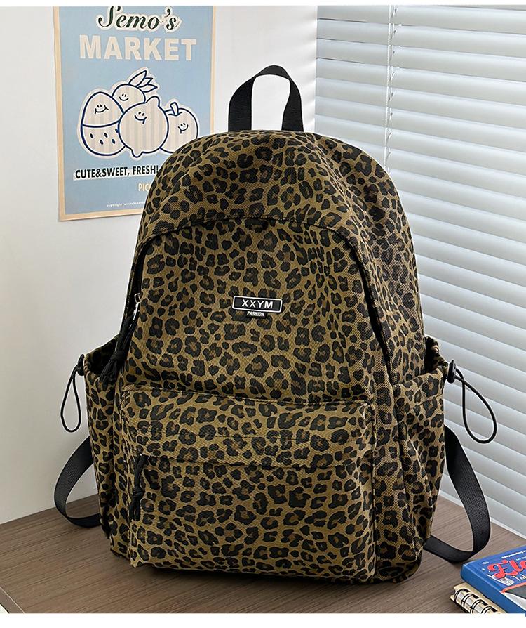 College student schoolbag female junior high school student retro leopard print backpack lightweight high school student computer travel backpack tide