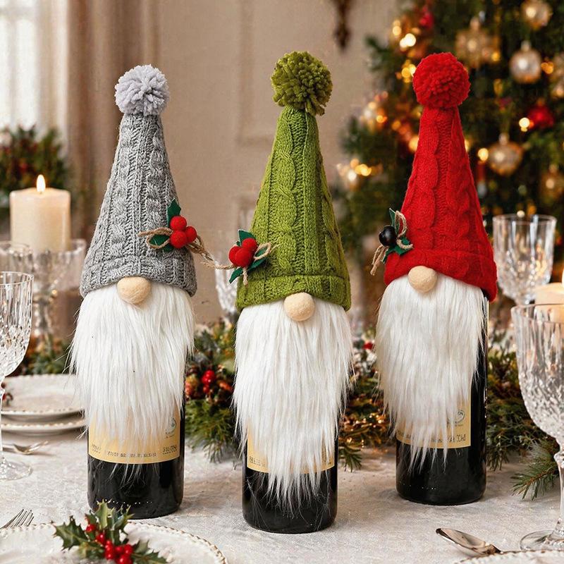 Rudolph Wine Bottle Gnome Set - Christmas Red Wine Cover Decorations