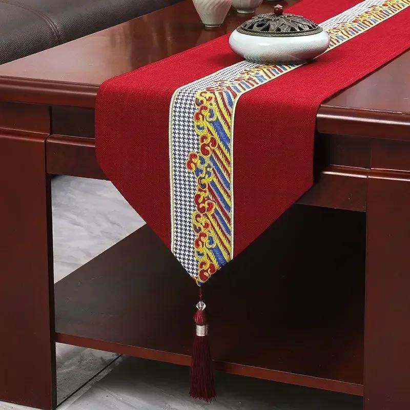 Chinese Rode Lange Tafelrunner Bloemenpatronen Salontafels Vlag Feest Bruiloft Decor TV-meubelhoes Tafelkleed 25x90cm