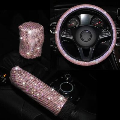 Auto Universal 37/38cm Lenkradbezug Elastische Griffabdeckung Bunt Bronziert Diamant BlingBling Lenkradzubehör