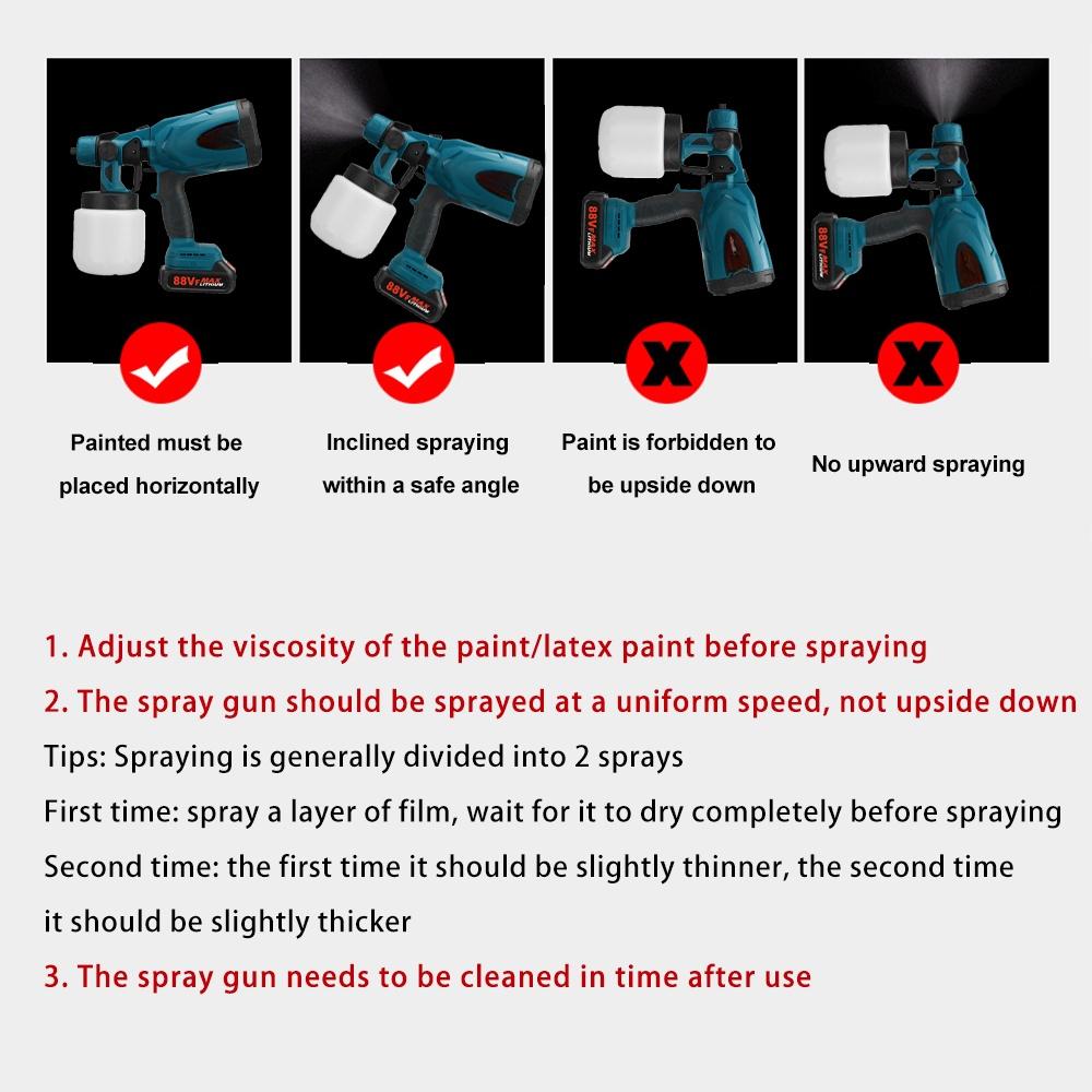 1500W 800ML 25000RPM Cordless Electric Spray Gun with 3Nozzle Flow Control Airbrush High Power Paint Sprayer