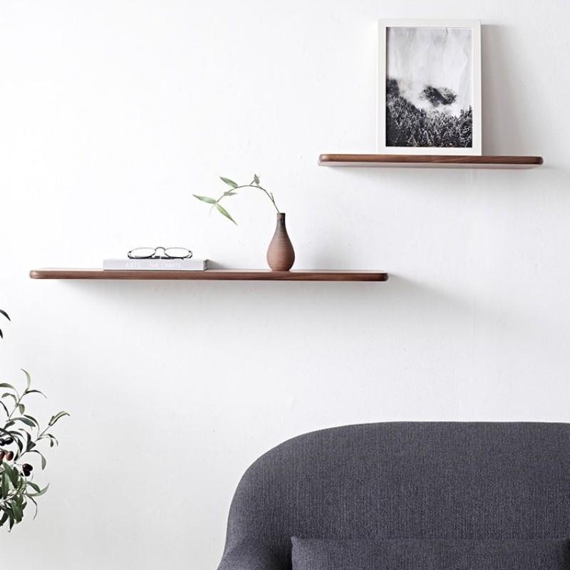 Solid Wood Flat Board Wall Mount Storage Rack Flat Partition Walnut Hanging Rack Room Decoration Storage Board
