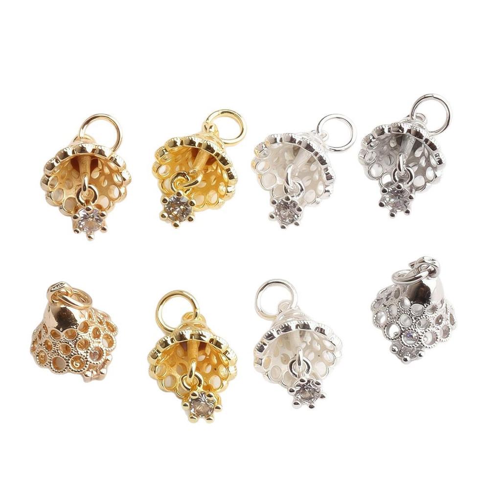 שרשרת תליון פעמון חג המולד עם תליון כתר זירקון ממולא זהב 14K