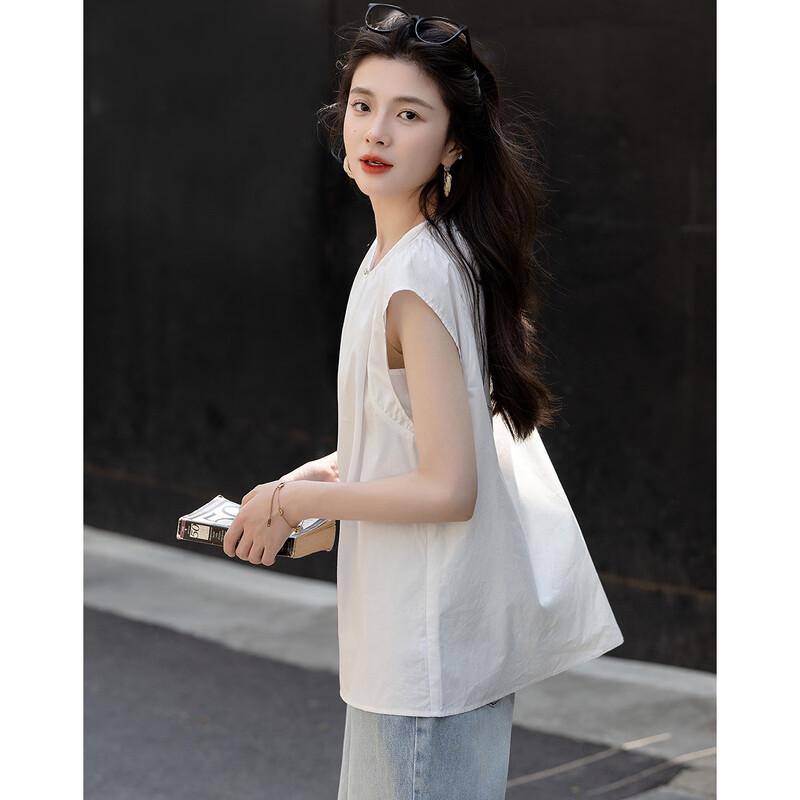 Women's Lightweight Cotton Poplin Split Neck Flutter Sleeve Blouse