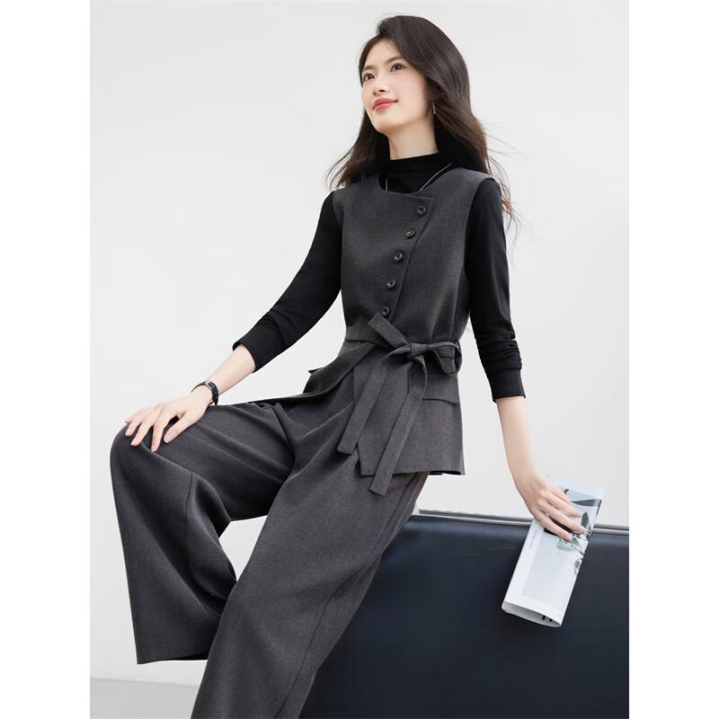 Women's Elegant Wool Blend Vest & Wide-Leg Pants 3-Piece Set