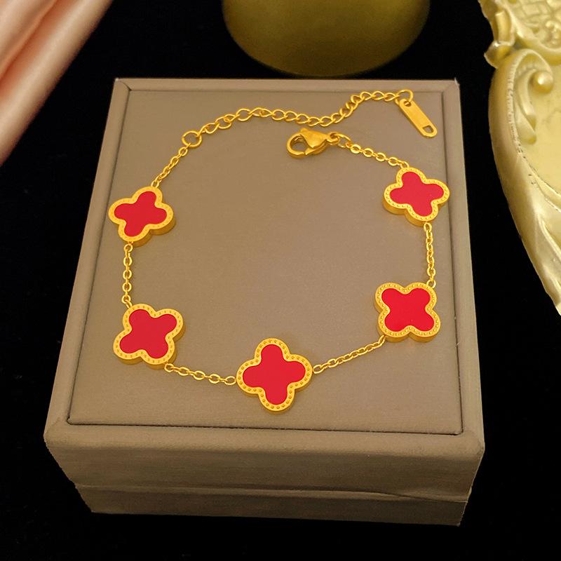 Lucky Four-Leaf Clover Bracelet - Colorful, Light Luxury, High-End Feel, Pairs with Necklace & Earrings