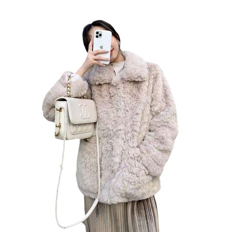 Short lamb wool imitation fur coat for women's winter new small thickened imitation rabbit fur light lamb wool top