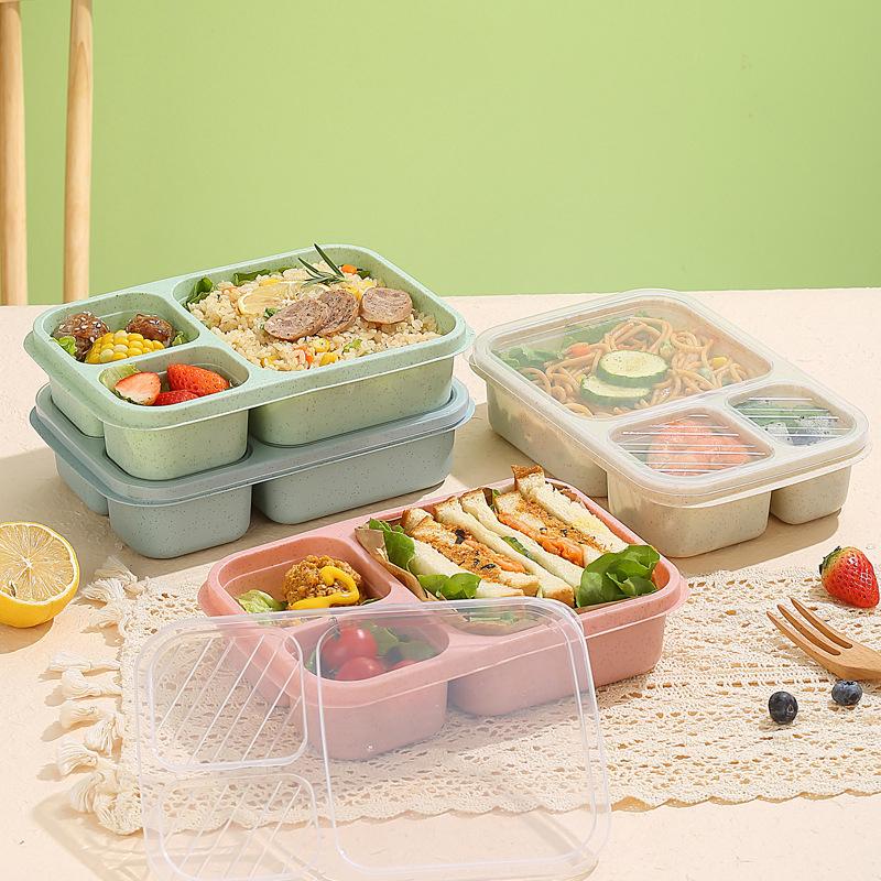 Mikrowellen-Lunchbox, Weizenstroh, Geschirr, Frischhaltedose, für Kinder, Kinder, Schule, Büro, tragbare Bento-Box, Lunch-Tasche