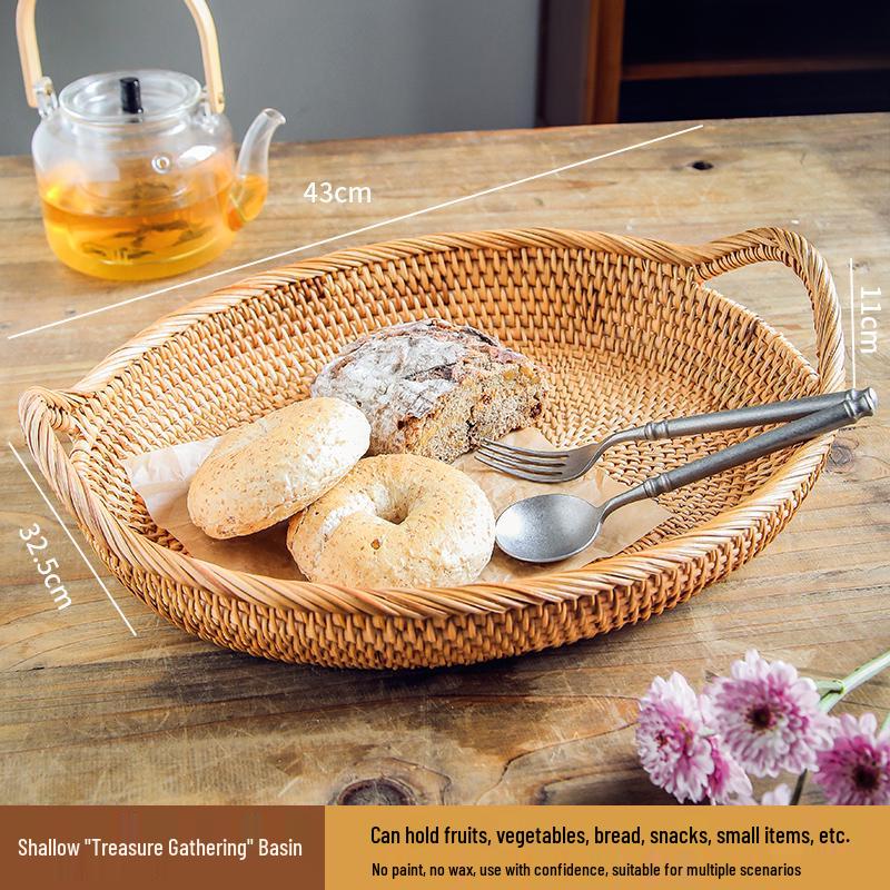 Handgeflochtener Mehrzweck-Aufbewahrungskorb aus Weide und Bambus: Ideal für Obst, Brot, Brötchen, Snacks & Picknicks.