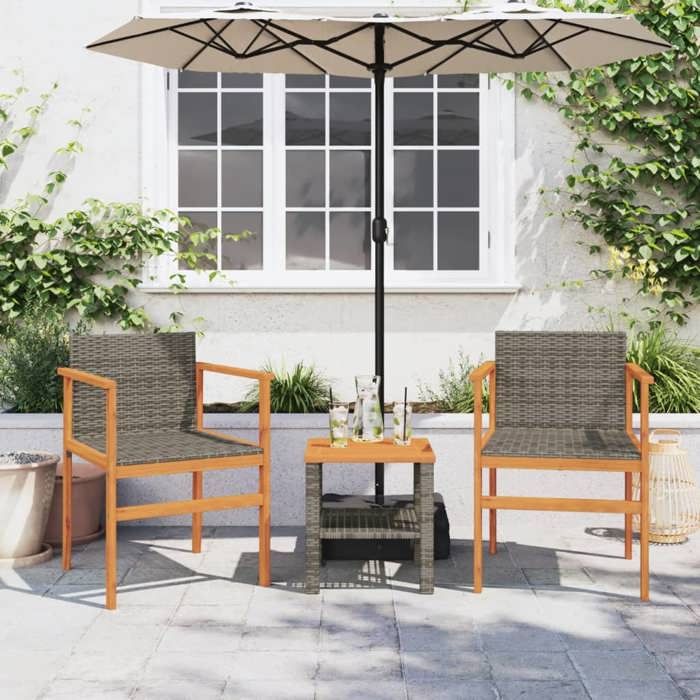 VidaXL Set of 2 Garden Chairs, Seats with Armrests, Armchairs with Backrest Patio, Modern, Grey Woven Resin and 368709