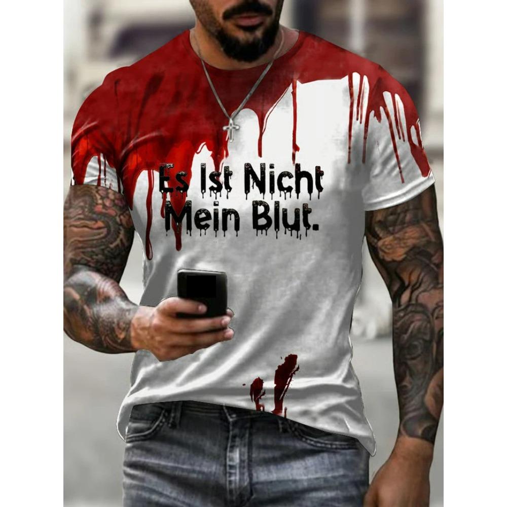 Sommer Briefe Blutiges Muster Gedruckt Herren Kurzarm Rundhals T-Shirt Atmungsaktiv Leicht Party Oberteil Damen T-Shirts Kleidung