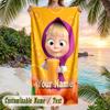 Masha and the Bear Beach Towel, Personalized Custom Text, Quick Dry Soft Large Towel For Swimming Pool Travel