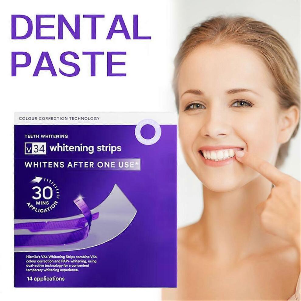 V34 Purple Whitening Teeth Strips Whitens After One Use, Whitening and Colour Correction, Gentle Formula Enamel Protection
