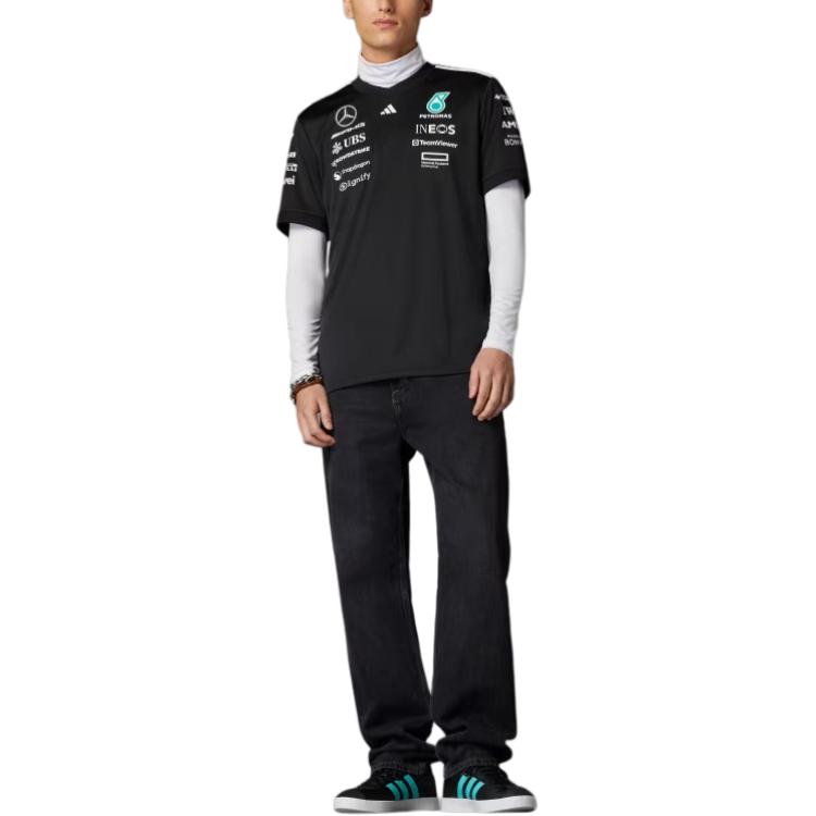 Adidas X Mercedes-Amg Petronas F1 Spolupráca Tím Ss25 Pohodlné Všestranné Mäkké Pánske Tričko s Krátkym Rukávom Vrchné Diely Čierne JW5361