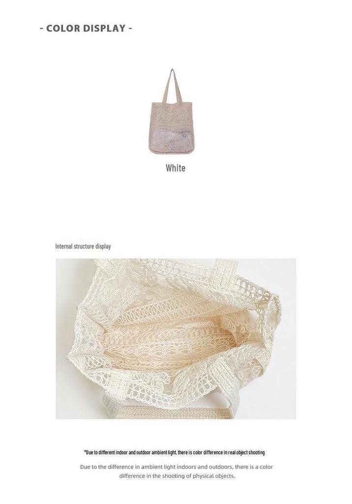 2026 Spring/Summer Lace Flower Mesh Tote: Women's Large-Capacity Artistic Beach Shoulder Bag
