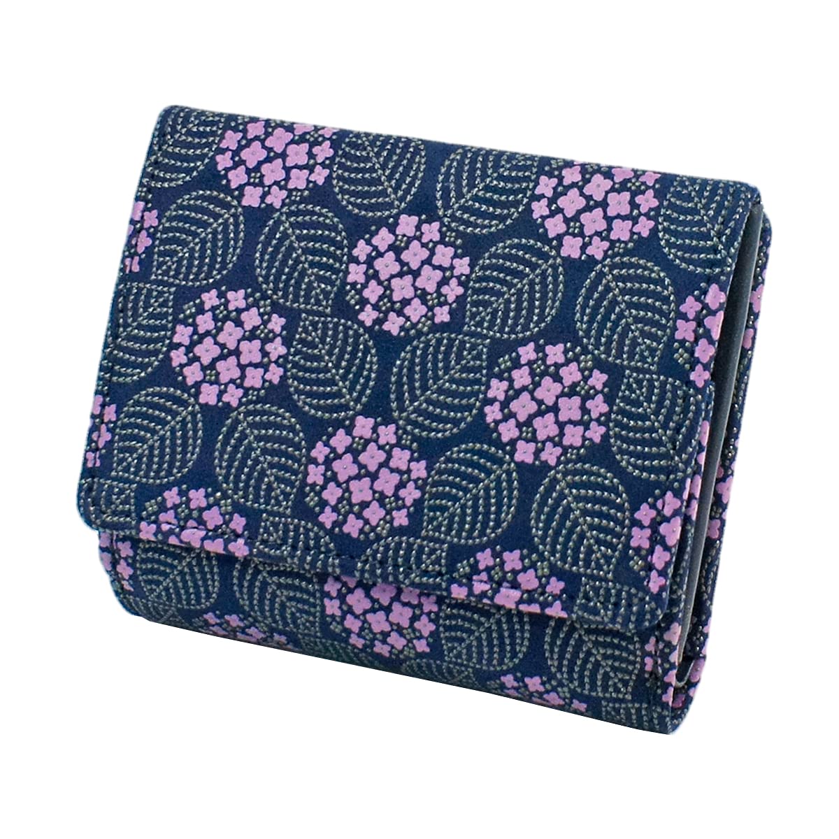 

Inden Bifold Coin Hydrangea Navy Blue x Purple Calico x Grey Lacquer 8004 [Indenya] Гаманець, Гаманець, Гаманець у формі коробки, Оленяча шкіра, Місо, візерунок,