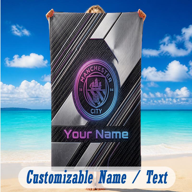 Beach Towel Custom Name Text, Quick Dry Large Towel For Beach HomeManchester City