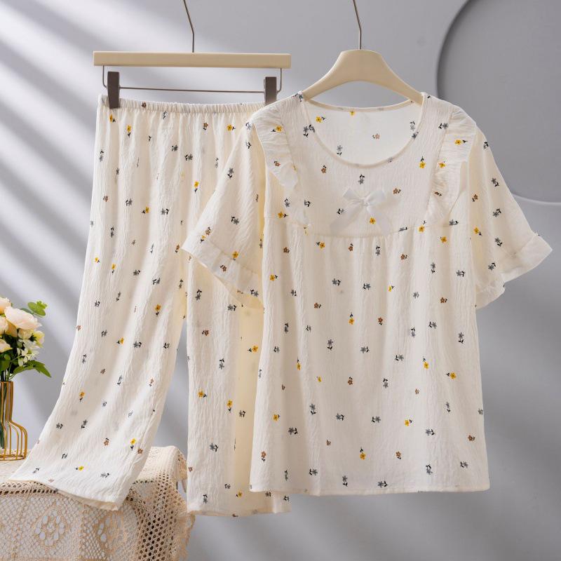 2026 Women's Plus Size Short-Sleeve Cloud Cotton Pajama Set: High-End Printed Homewear for Spring, Summer, Autumn