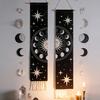 Fringed Tapestry, Soft Cotton with Sun Moon Star Prints Wall Hanging, Bohemian Style Doorway Curtain for Bedroom Living Room